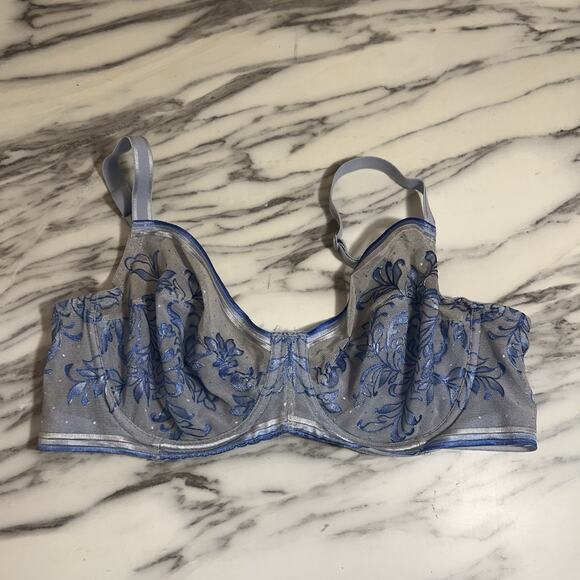 Wacoal Size 38D Bra Net Effect 851340 Underwire Back Closure Lace Blue Floral - Picture 1 of 3